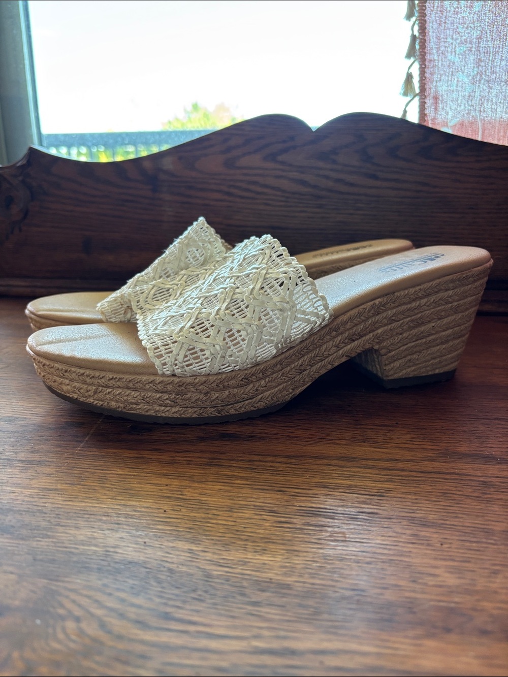 White Mountain Cream Crochet Espadrille Wedge Slides